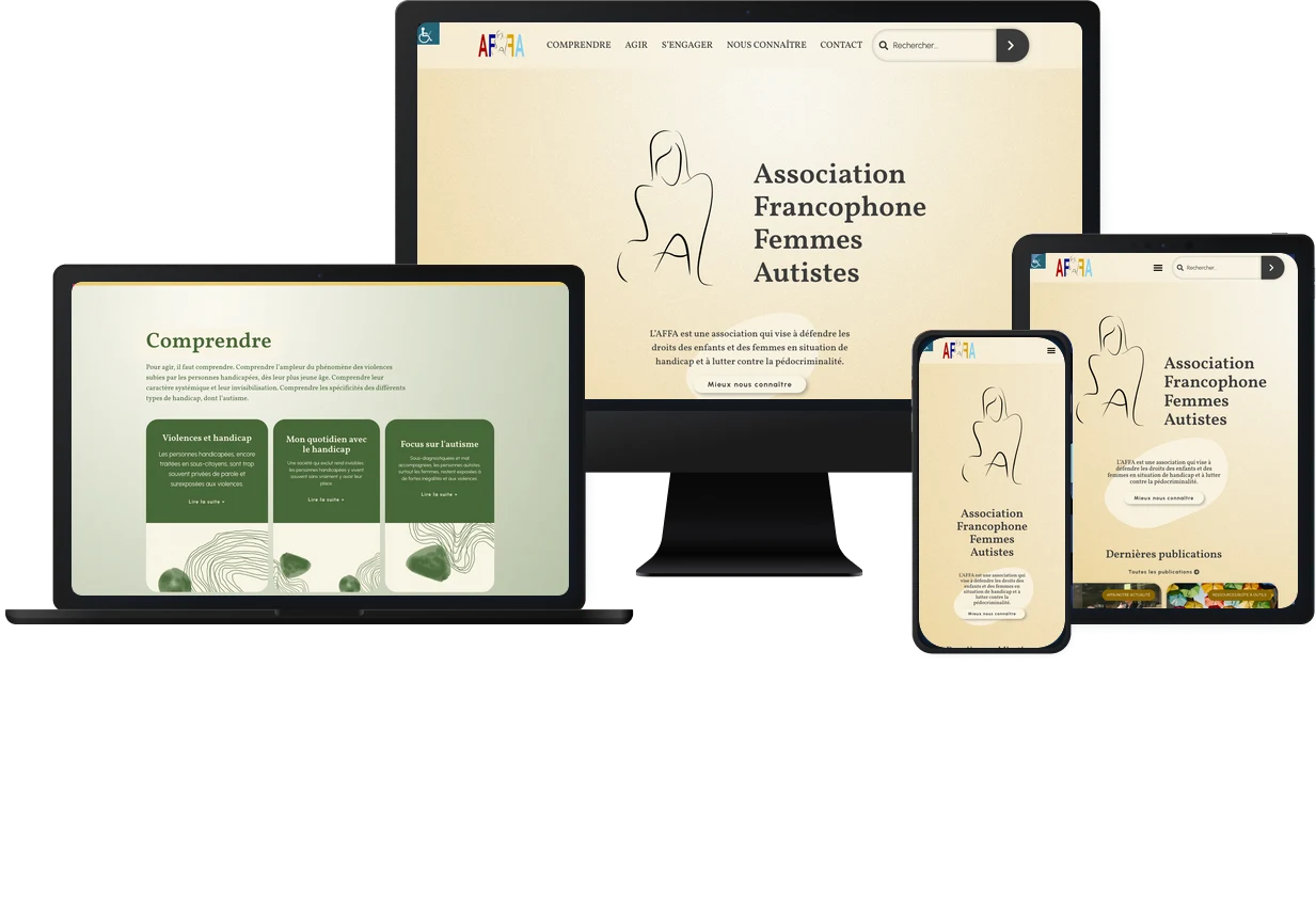 Aperçu du site AFFA sur iMac, MacBook, iPad et iPhone