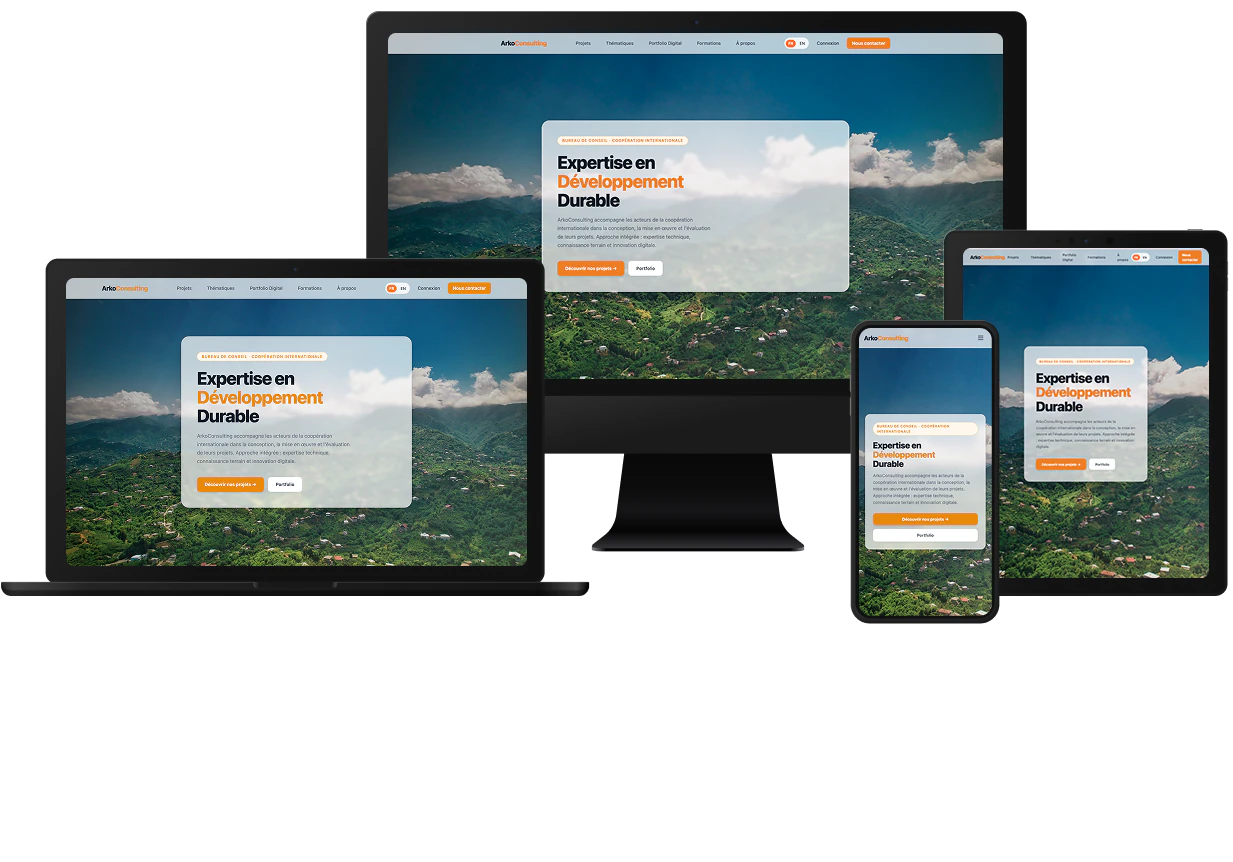 Aperçu du site Arko Consulting sur iMac, MacBook, iPad et iPhone