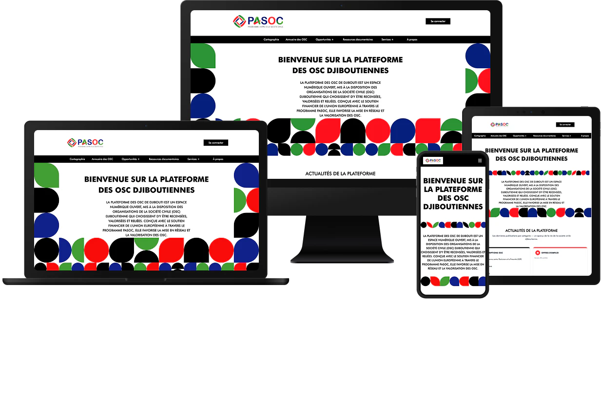 Aperçu du site OSC Djibouti sur iMac, MacBook, iPad et iPhone